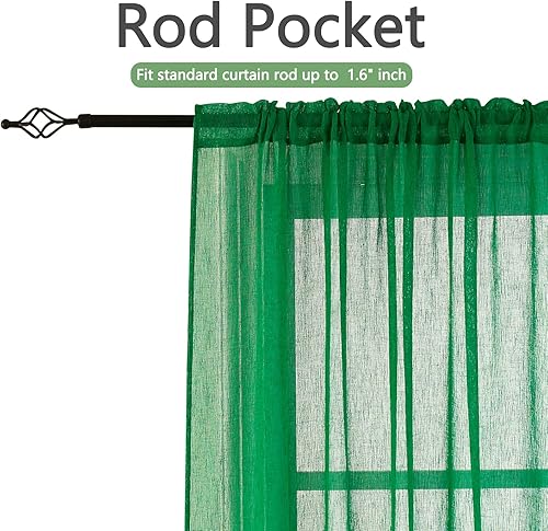 Miniatura 2 de Tony's collection Decoraciones de Navidad, cortinas semitransparentes con textura de lino sintético esmeralda para sala de estar, dormitorio,
