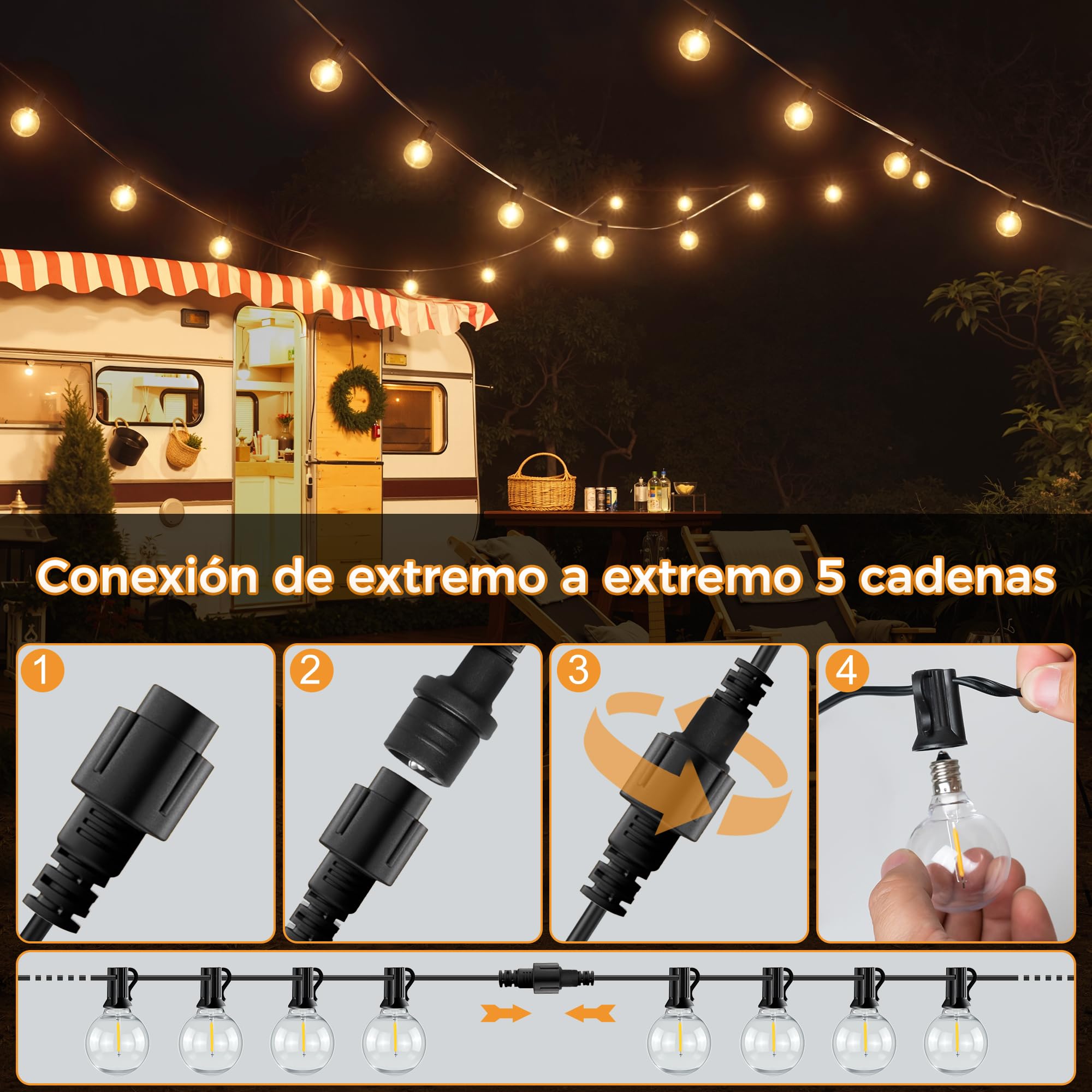 HeiPard Cadena luminosa exterior de 10 m, 15 luces LED para exteriores y jardines, cálidas, ajustables con mando a distancia, 3 modos + temporizador, IP45, impermeable para jardín, Navidad, bod