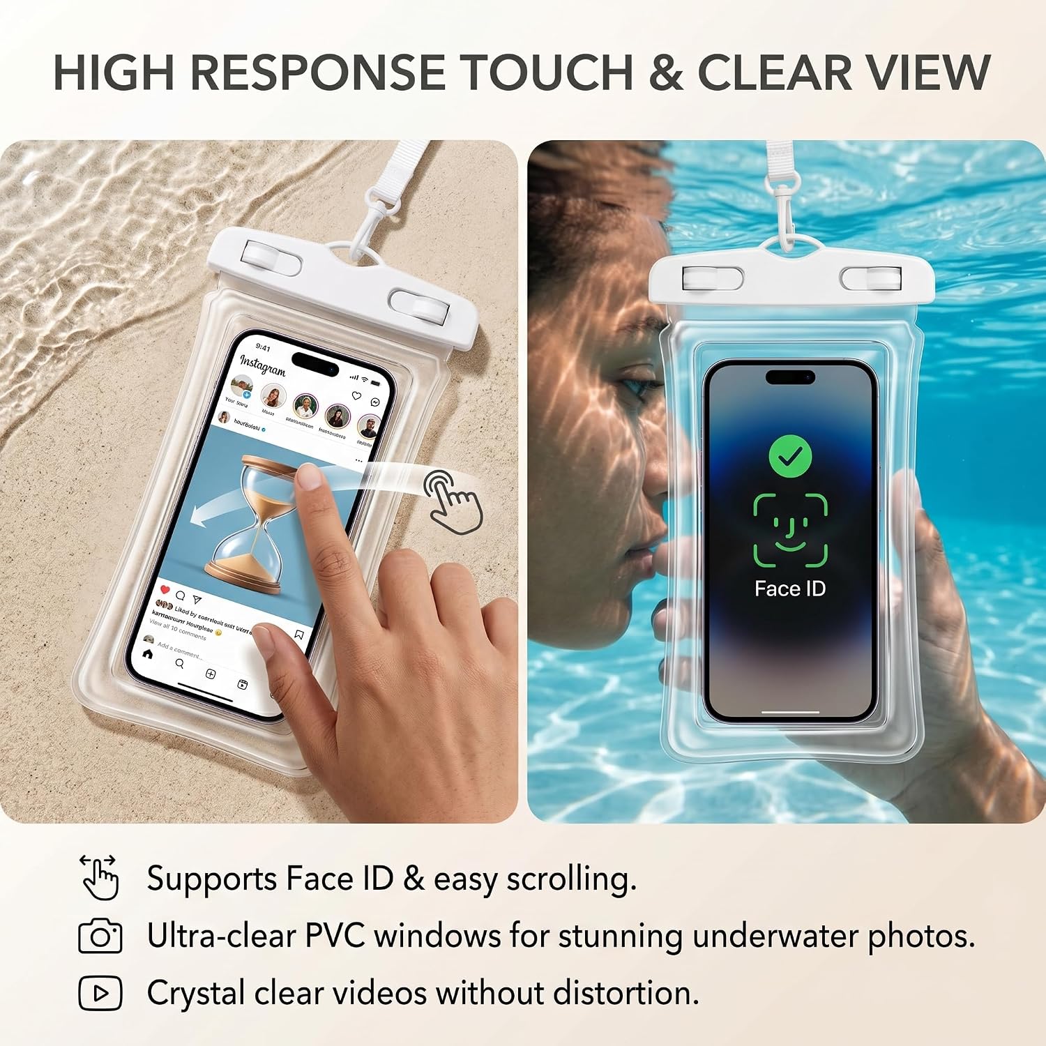 [2 Pack] Universal Floating Waterproof Phone Pouch, IP68 Water Proof Case for All Phones with Detachable Lanyard - Perfect Beach Cruise Essentials for iPhone 16 15 14 Pro Max, Galaxy S25