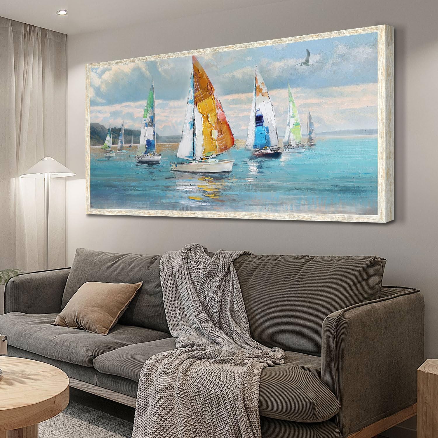 Ardemy Sailboat Canvas Wall Art Large Framed Nautical Pictures Wall Decor Living Room Coastal Paintings Ocean Textured Artwork Bedroom Dining Room Home Office, 40"x20" 40"L x 20"W Blue nautical