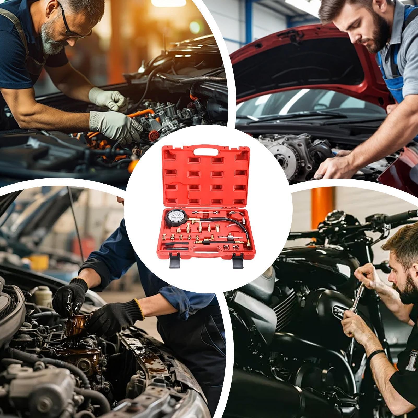Tester Compressione Motore Manometro Compressione Iniettori 0-10 Bar | Strumento Diagnostico Iniettori Olio Per , Auto, Camion, Moto, Garage Domestico, Officina, Meccanici E Tecnici