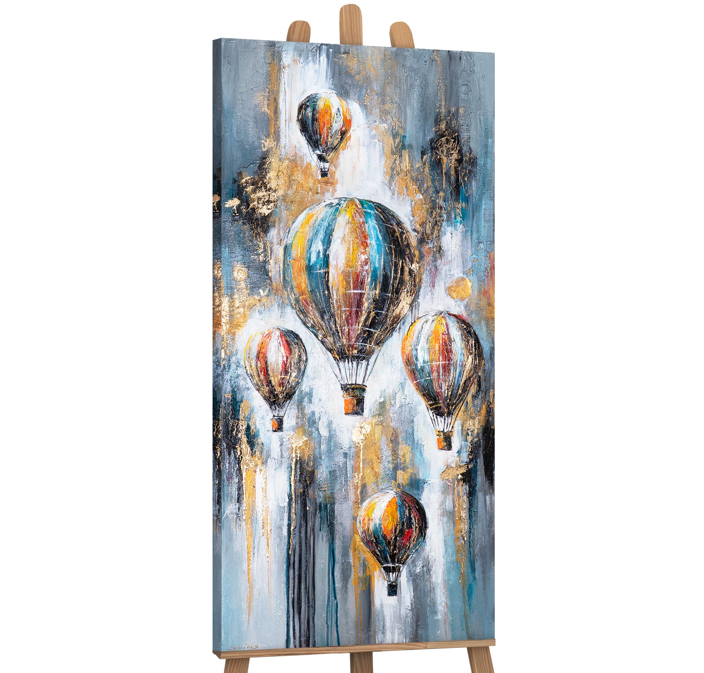 YS-Art Original Acrylic Painting | Colourful Hot Air Balloon | Vibrant Abstract Canvas | Modern Wall Art for Living Room 45x20 inch