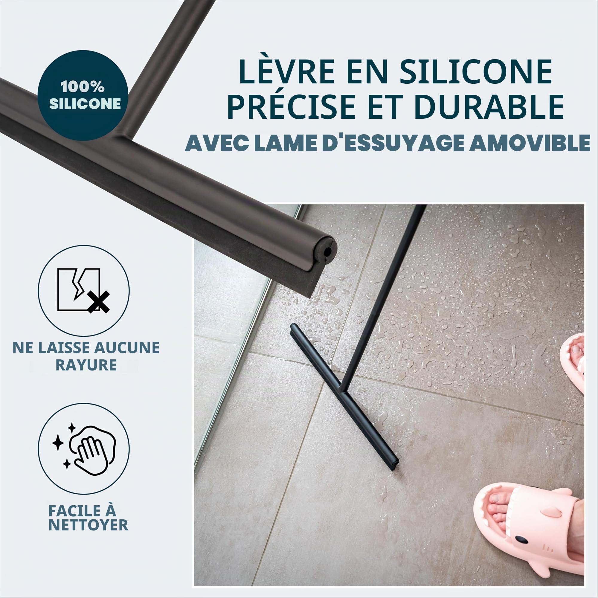 bremermann Raclette de sol, raclette de fenêtre avec support mural, en acier inoxydable et silicone (noir)