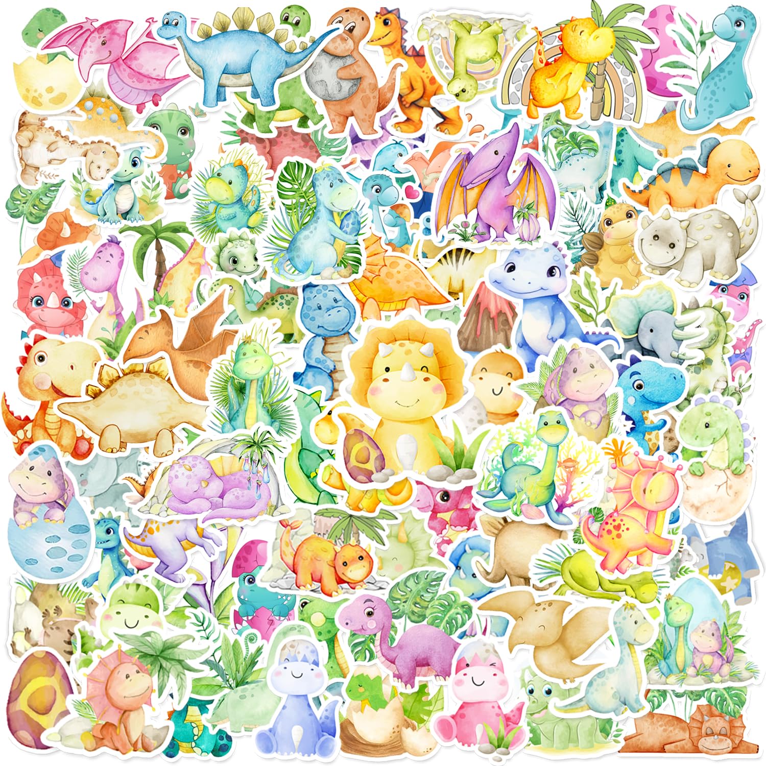 100 PCS Watercolor Dinosaur Stickers, Baby Dino Party Favors Birthday Party Supplies Hatching Soon Dinosaur Baby Shower Watercolor Decorations