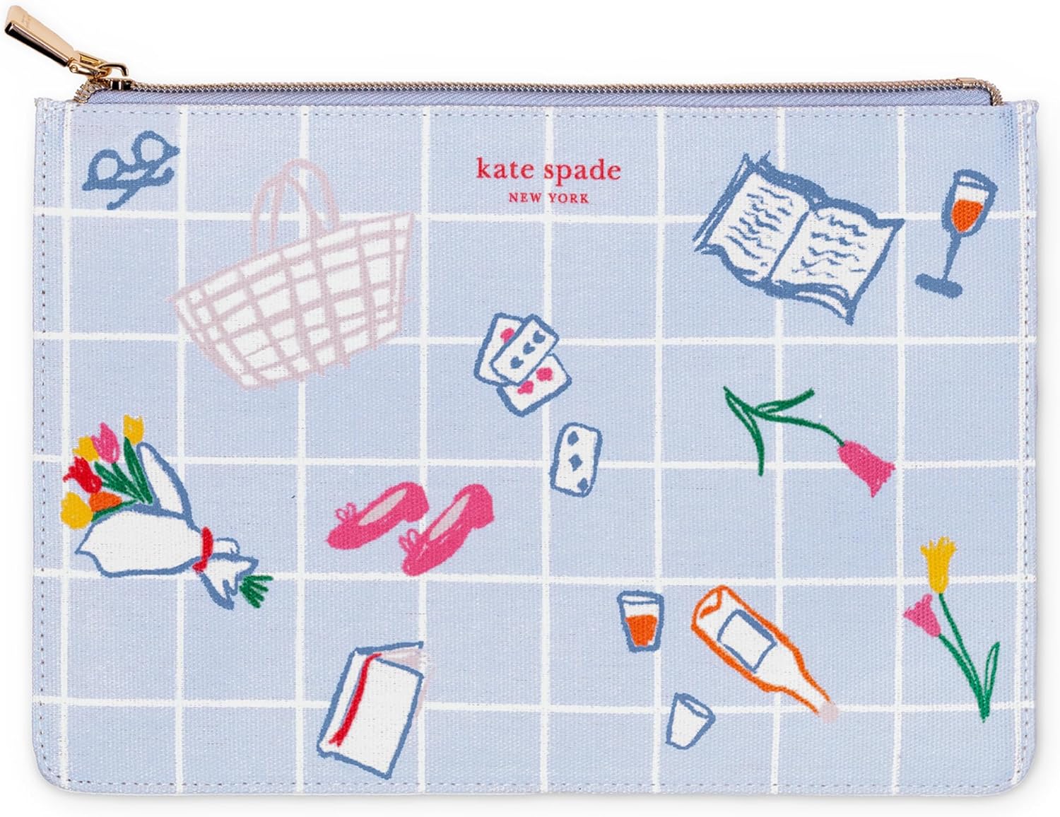 kate spade new york Reading Kit Set with Book Journal, Ballpoint Pen, Book Holder, Novelty Decision Coin, and Zipper Canvas Pouch (Park Picnic)