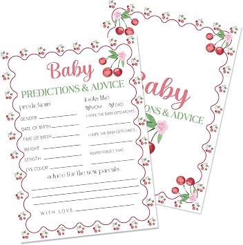 ISOVF Cherry Theme Baby Predictions and Advice Game, 5"7" Baby Shower Games for Adults, 25 Pcs Gender Neutral Cards for Activities Supplies Decorations - L01