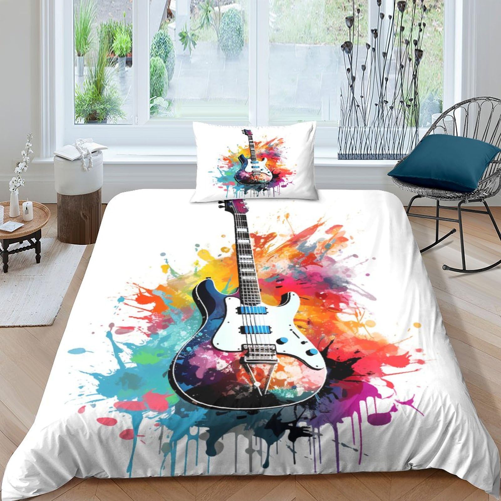 Housse de couette 135 x 200 cm motif guitare lit simple 3 pcs