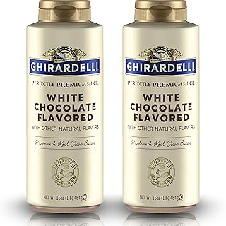 White Chocolate Flavored Sauce Squeeze Bottles | 16 oz (Pack of 2) | Smooth Creamy White Chocolate Dessert Topping for Coffee Drinks, Ice Cream, and Baking Recipes