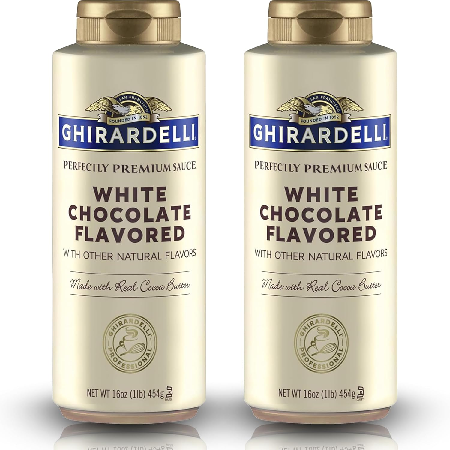 Ghirardelli White Chocolate Flavored Sauce Squeeze Bottles | 16 oz (Pack of 2) | Smooth Creamy White Chocolate Dessert Topping for Coffee Drinks, Ice Cream, and Baking Recipes
