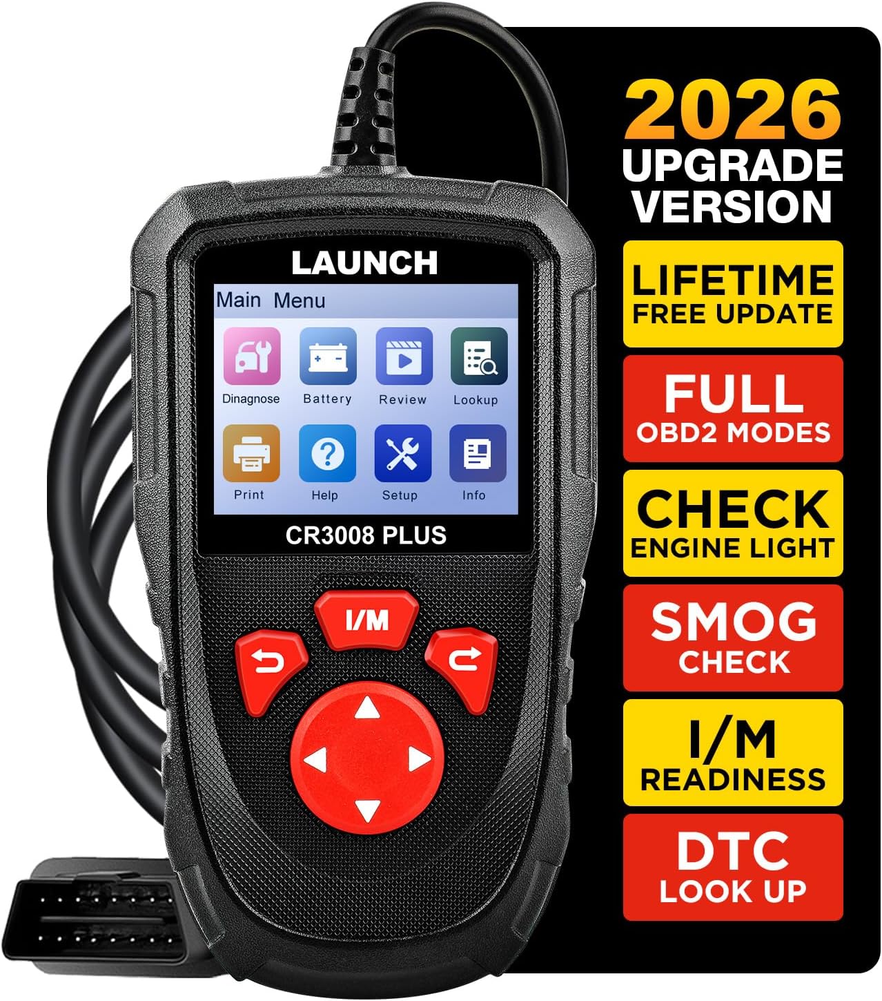 Professional OBD2 Scanner Diagnostic Tool CR3008 Plus,One-Click I/M,Lifetime Update Code Reader,Enhanced Check Engine Code Reader OBDII Car Scan Tool for All Vehicles After 1996,Battery Test