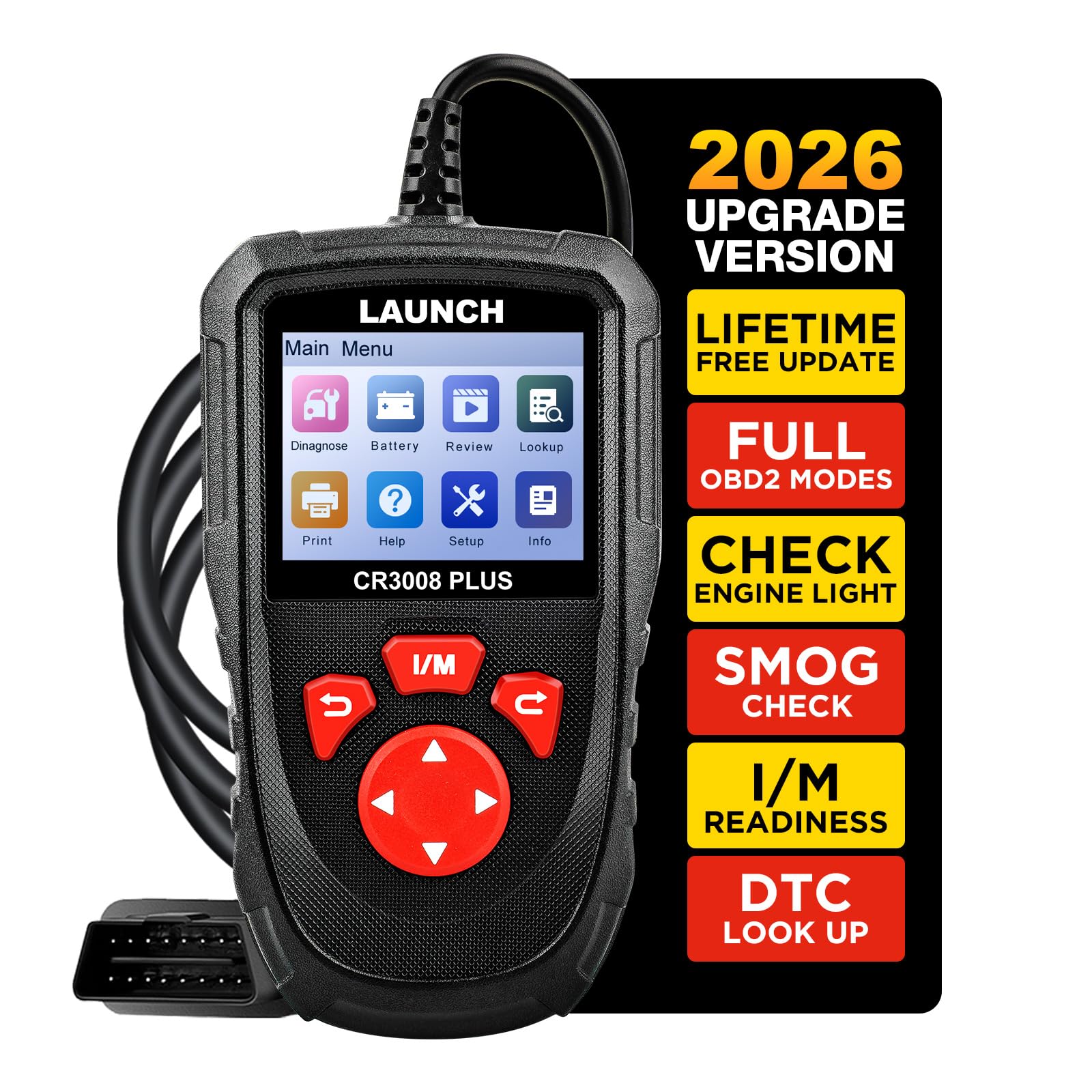 LAUNCH Professional OBD2 Scanner Diagnostic Tool CR3008 Plus,One-Key I/M,Lifetime Update Code Reader,Enhanced Check Engine Code Reader OBDII Car Scan Tool for All Vehicles After 1996 [2024 Upgraded]