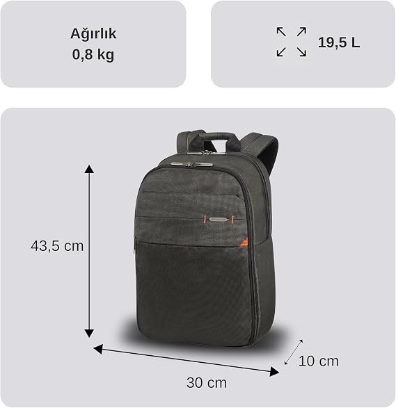 Samsonite CC8-19-005 15.6 inç Network 3 Dizüstü Bilgisayar Sırt Çantası, Siyah