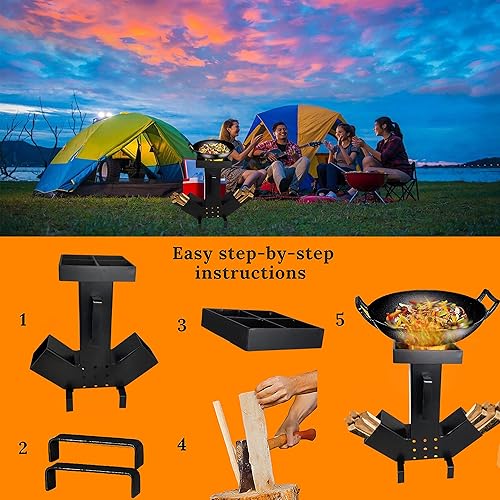 Miniatura 5 de FEBTECH - Estufa de cohete de camping - Cámara de combustible grande de doble cara - Estufa de camping autoalimentada - Parte superior extraíble -