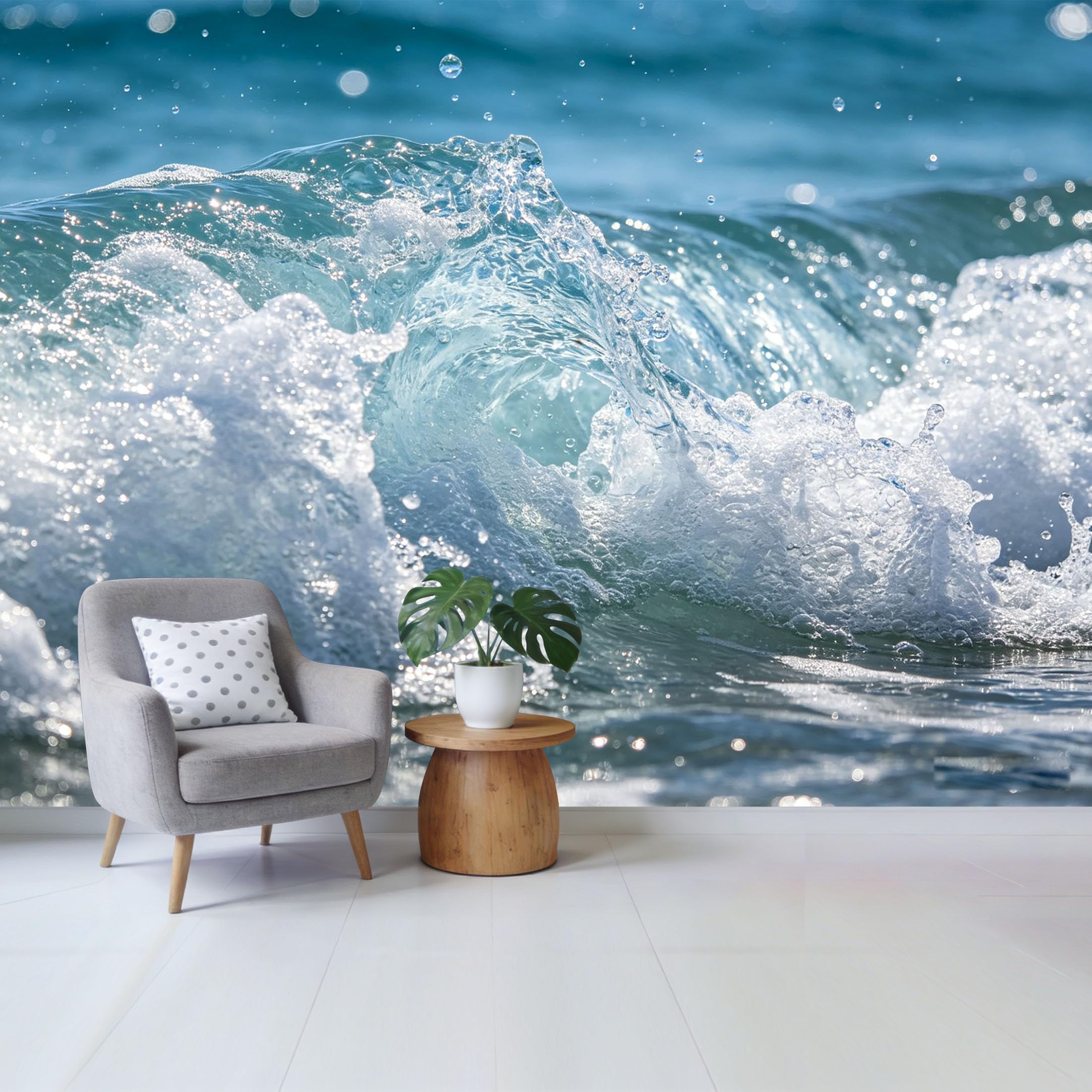 Qzlithotic Yq2605251121 Custom Size Wall Mural Blue Ocean Wave Splashing Water Marine Style Selfadhesive Wall Fabric Removable Wallpaper For Home Office Decor