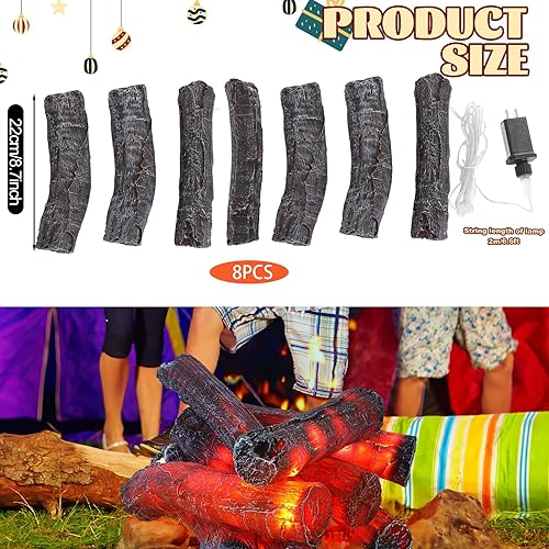 Miniatura 3 de Tuanse 8 Pcs 8.7 in Flameless Fake Fire Log Spring Summer Beach Camping Themed Party Decorations Fake Campfire Battery Operated Artificial Fire Pit