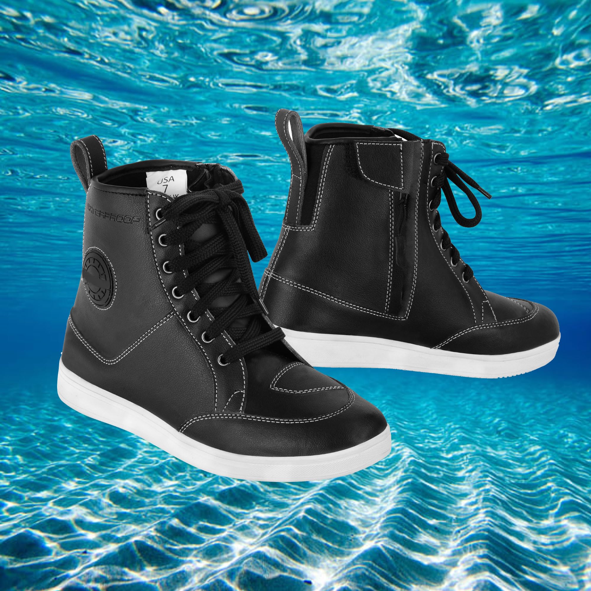 Zapatos de moto para hombre Botas de carreras de tobillo cortas impermeables de cuero Suela antideslizante