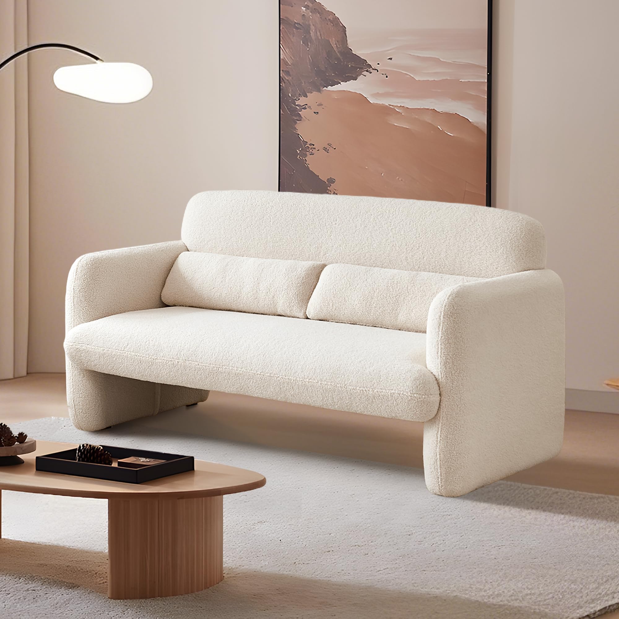 YOOBECH Loveseat Sofa, 59" W 2-Seater Lamb Fabric Couch, Solid and Easy to Install, Modern Upholstered Couch for Bedroom, Apartment, Living Room