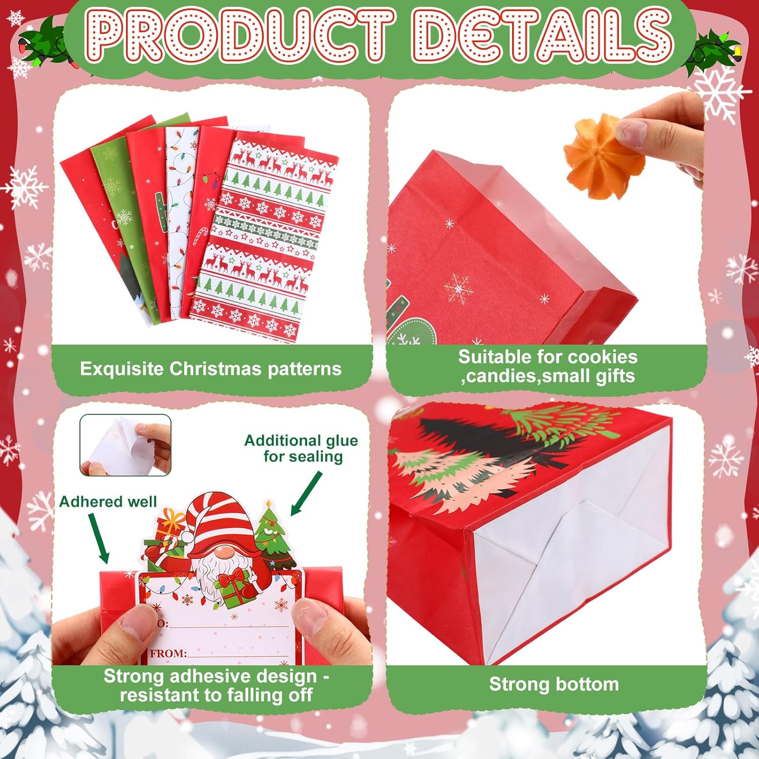 Blosssound 30 Pack Winter Paper Gift Bags Blue Wonderland Treat Bags with Name Stickers Christmas Candy Cookie Craft Party Favors Holiday Festive Home Party Decor Supplies(Christmas Tree)