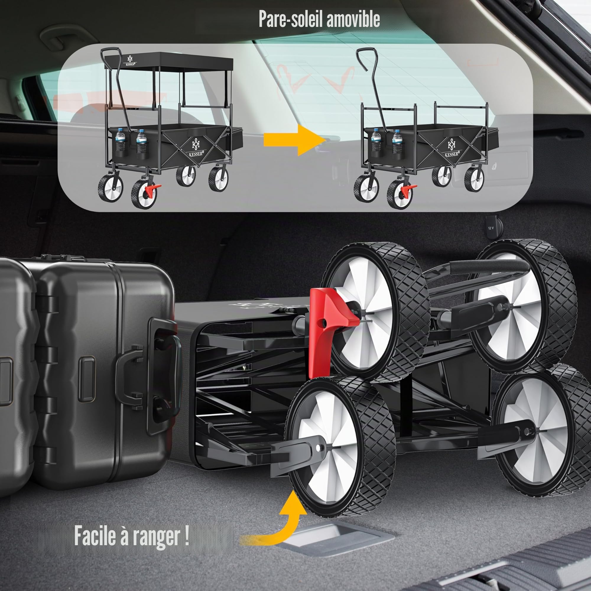 KESSER® Chariot de Transport Pliable avec Toit, Charrette à Bras, Chariot à Roulettes, 2 Poches Mesh
