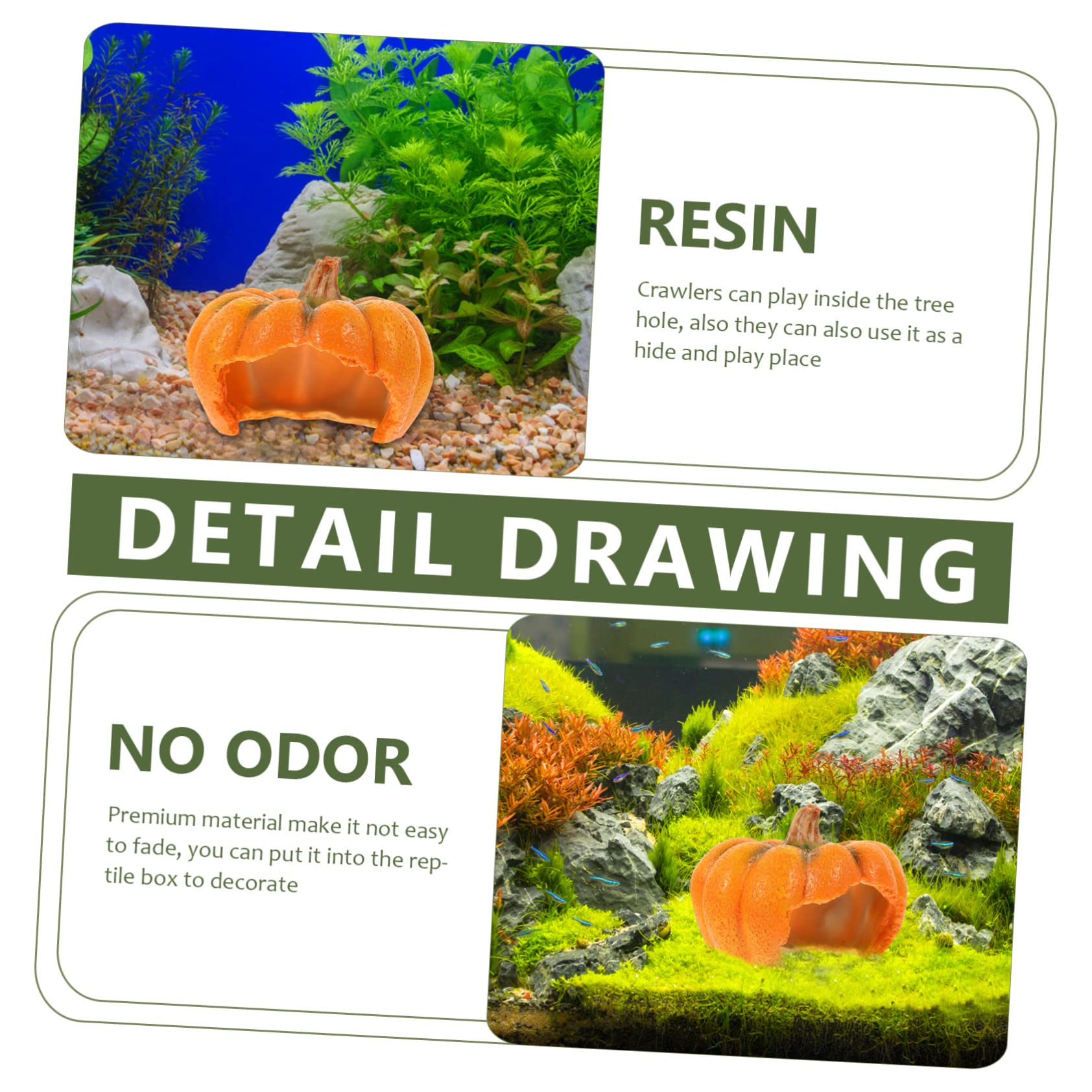 VICASKY Reptile Pumpkin Hideout Cave Premium Resin Terrarium Decor for Hamsters Lizards and Geckos Lightweight Dark Atmosphere for Reptile and Play Spaces