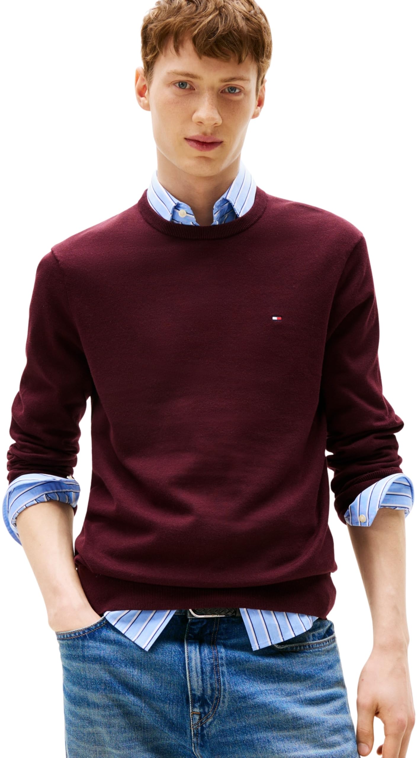 Tommy Hilfiger Men' Red Crew Neck Jumper in Size S, Sports Direct