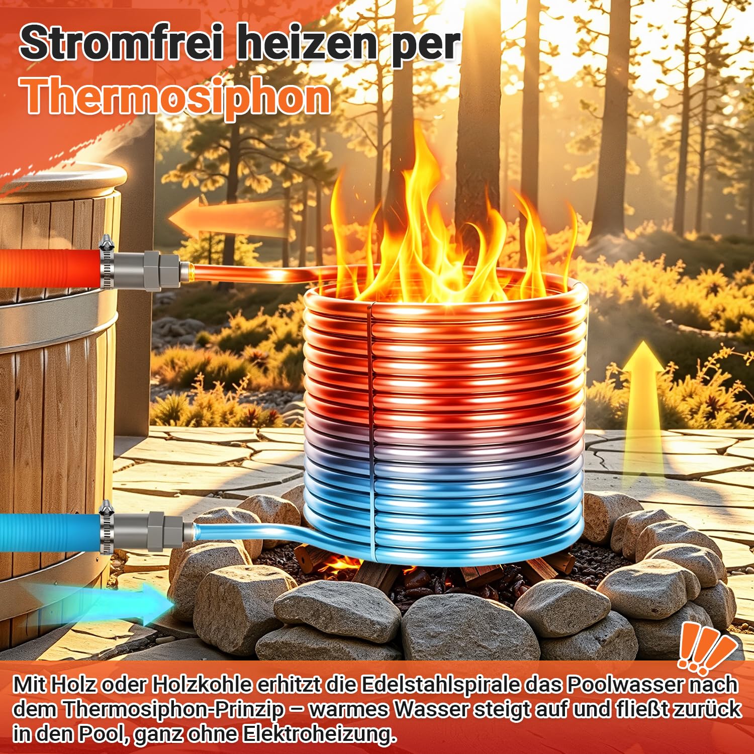 Ogrzewanie basenu ze spiralą grzewczą ze stali nierdzewnej, Ø 17