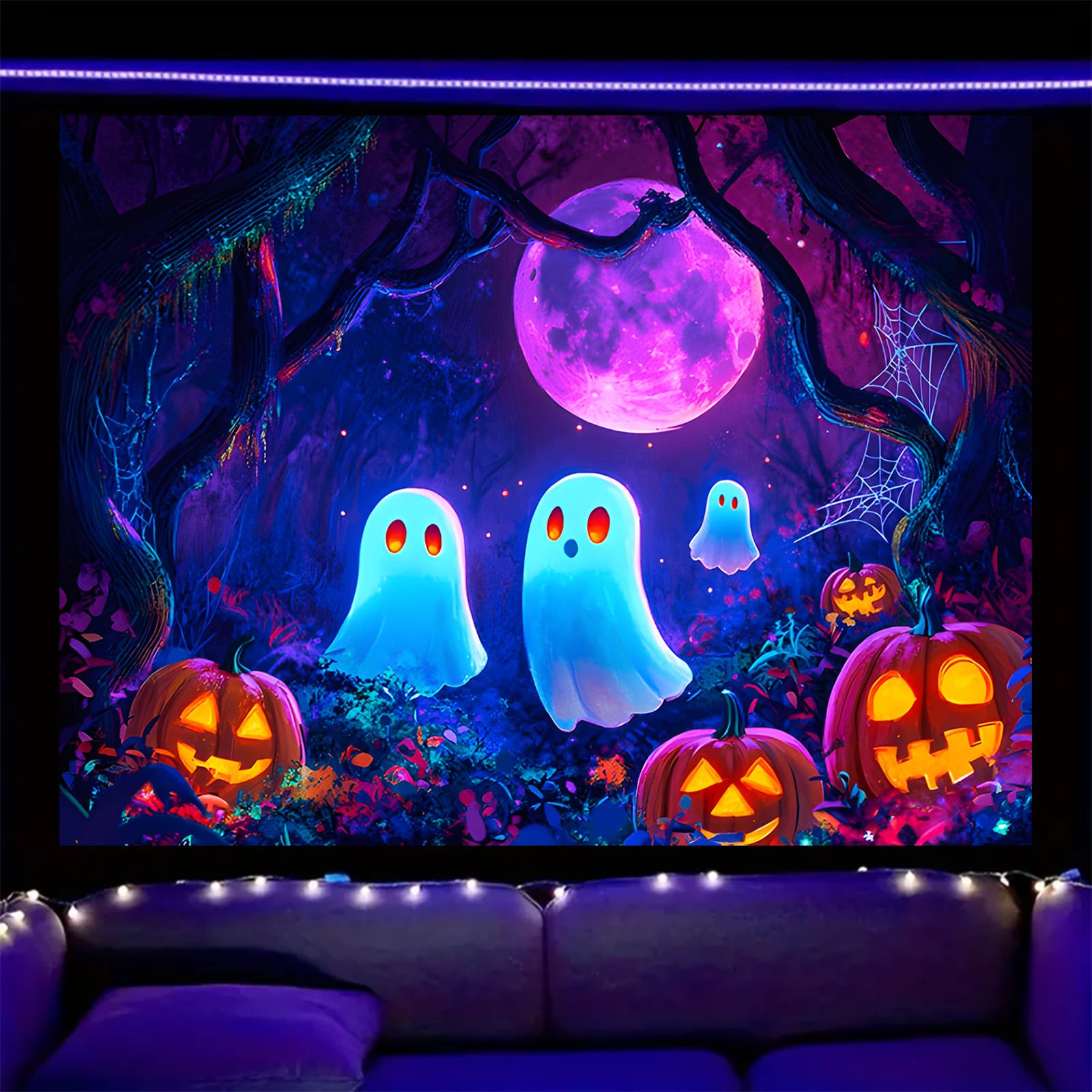 Nuxovilar Ghost Pumpkin UV Reactive Tapestry, 59.05"x51.18" Polyester