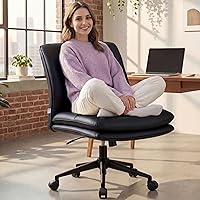 Vista 10 de NYPOT Silla de escritorio sin brazos con ruedas para sentarse entrecruzada, silla sin brazos anchos con patas cruzadas, taburete giratorio ajustable