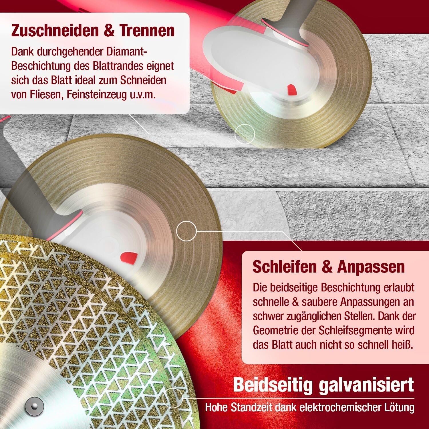 Disco diamantado 230 mm x M14 Premium 2en1 – Corte y desbaste de alto rendimiento en azulejos, cerámica, gres porcelánico, granito, mármol y hormigón – Para amoladoras