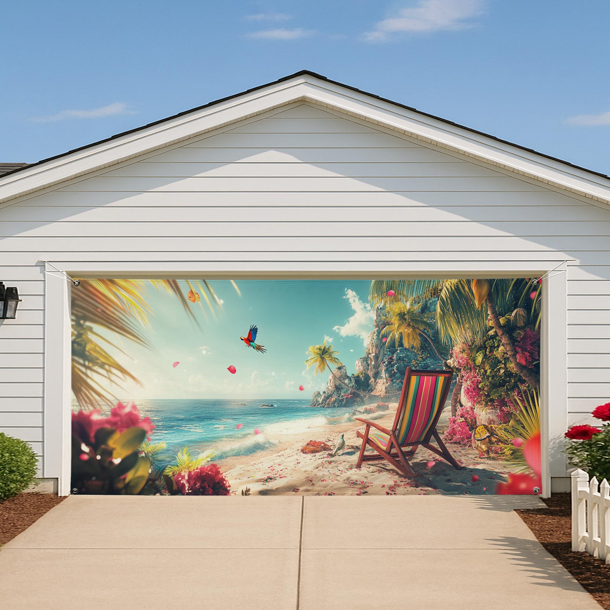 Amazon.com: Tropical Beach Garage Door Cover, Colorful Coastal
