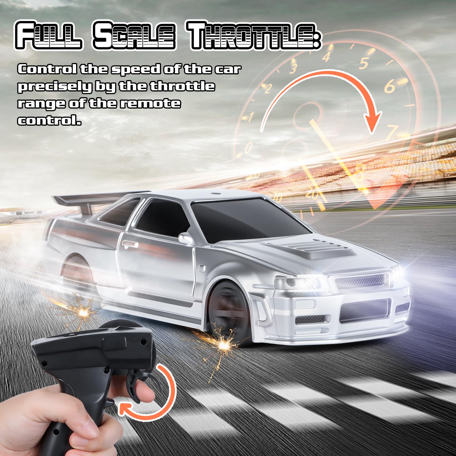 JONRRYIN Samochód zdalnie sterowany Drift 1:43 RC Drift Car (Grey Pro - Gyroscope)