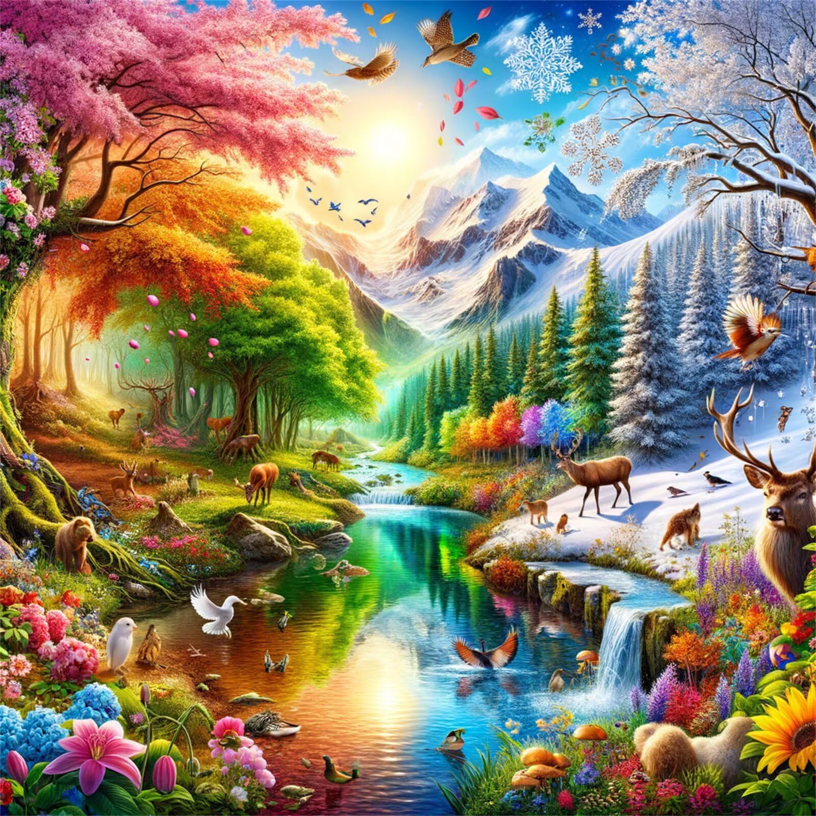 Jinmer Diamond Painting Animales de paisajes de cuento de hadas,5D Diamond Painting Kit Completo,DIY Cuadros de Diamantes para Adultos,Rhinestone Bordado Punto de Cruz Hogar Pared Decor 55x55 cm
