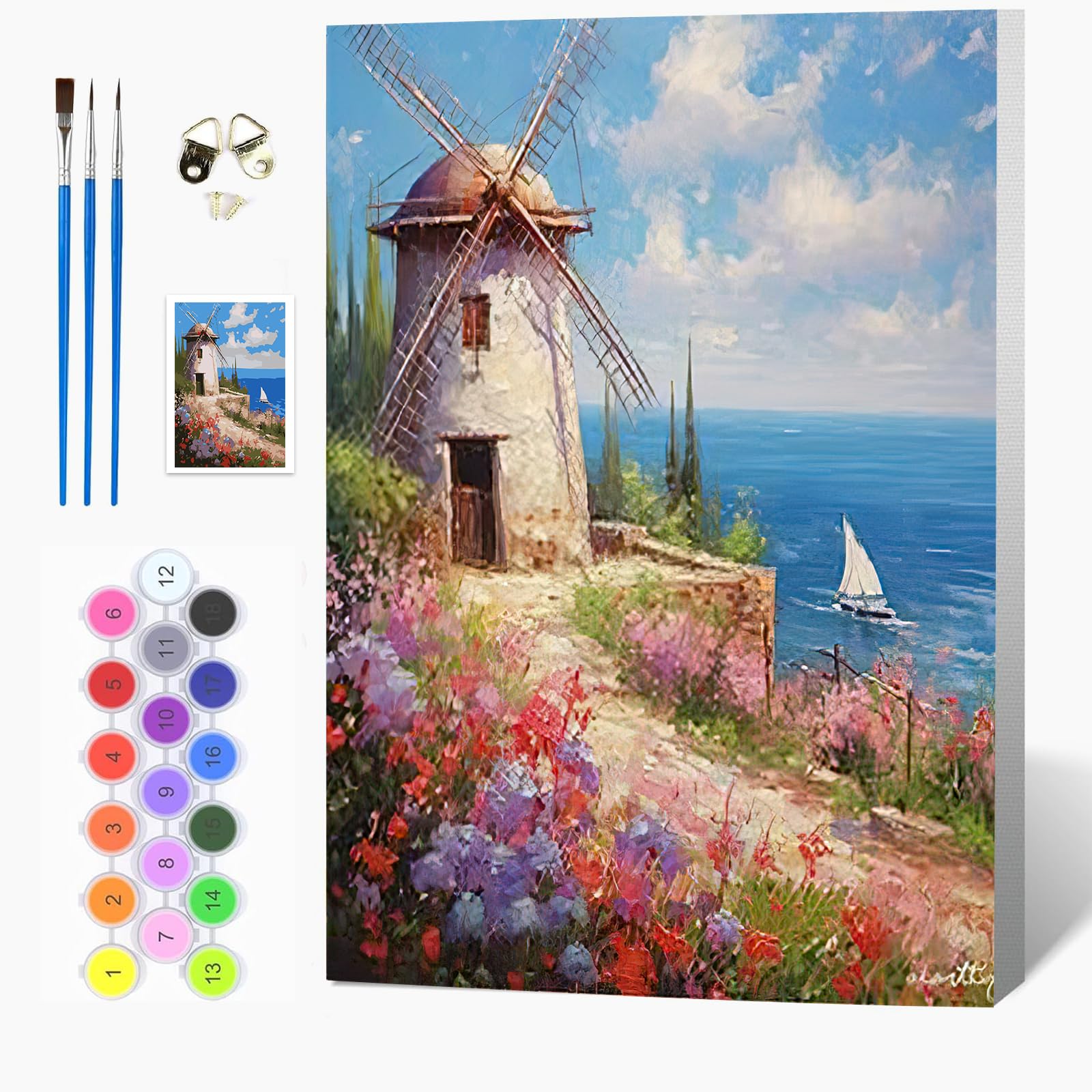 Auremi Lighthouse Paint by Numbers Kits Kids Adults, Landscape Painting by Number Kits On Canvas,Framed DIY Color Oil Painting Acrylic Paints,Home Wall Decor 20x30cm