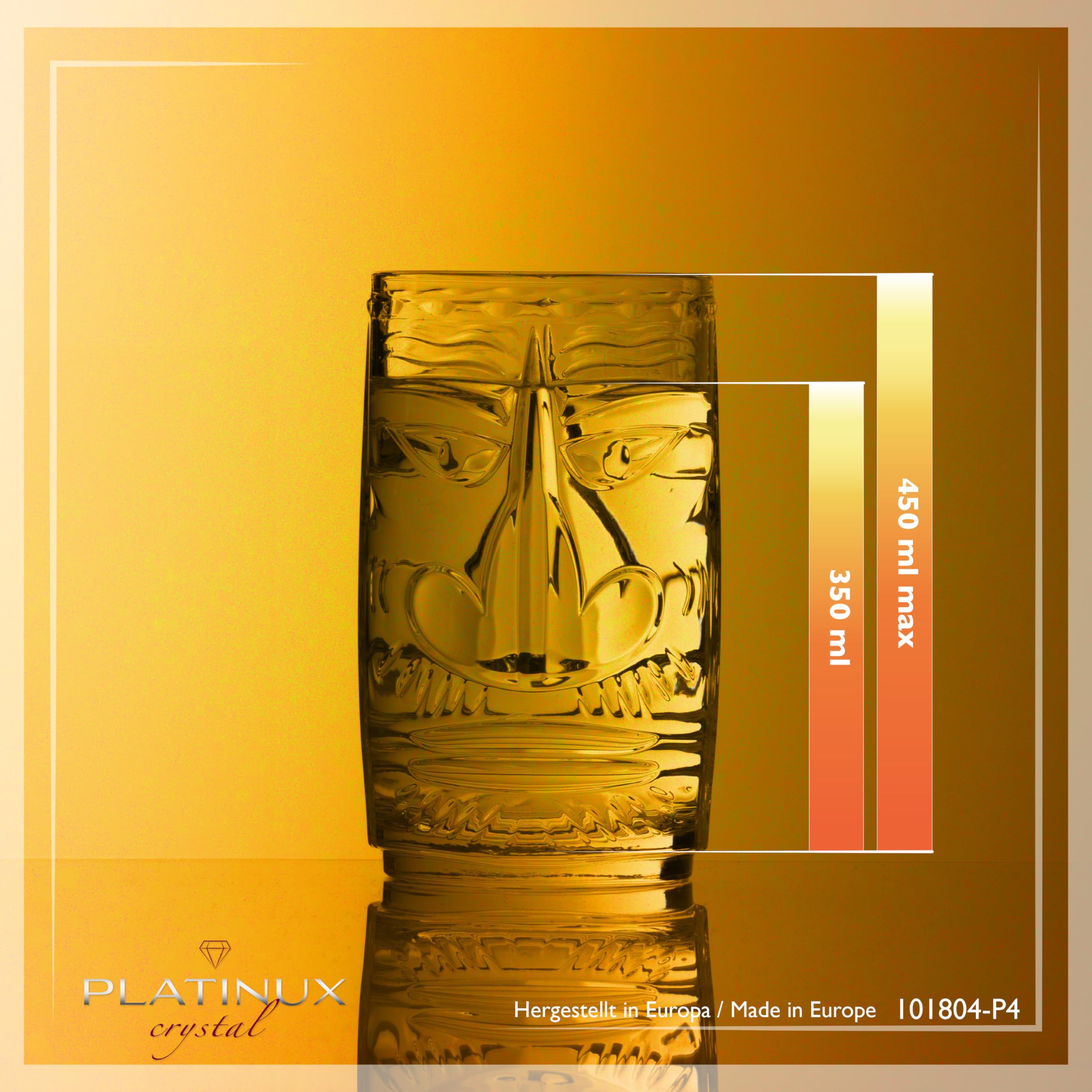 PLATINUX Juego de 6 vasos Tiki de cristal, 450 ml (máx. 500 ml), vasos de cóctel hawaianos