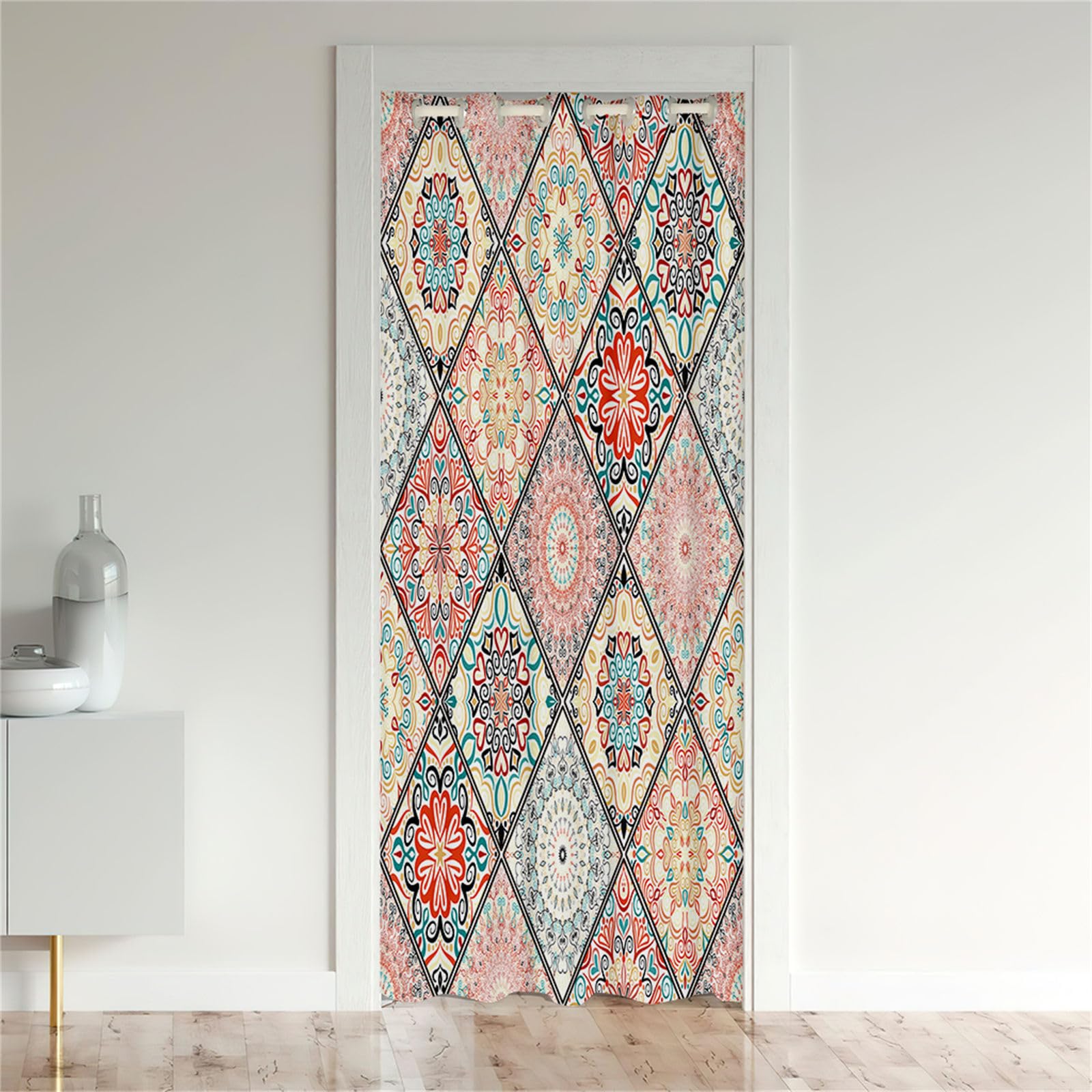 Odot Cortina Opaca Puerta Interior, Estilo Mandala Estampado 3D Cortina Divisoria de Ambientes Privacidad Termicas Aislantes con Ojales para Dormitorio Comedor Cocina (Estilo Étnico,80x180cm)