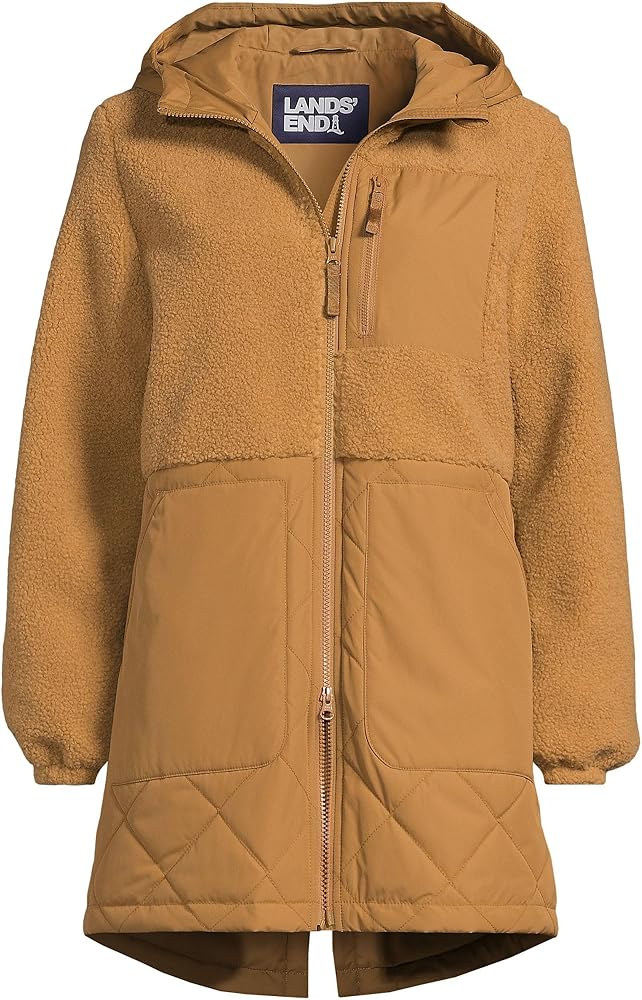 Lands' End Women's Sherpa Fleece Quilted Mixed Media Parka Medium
