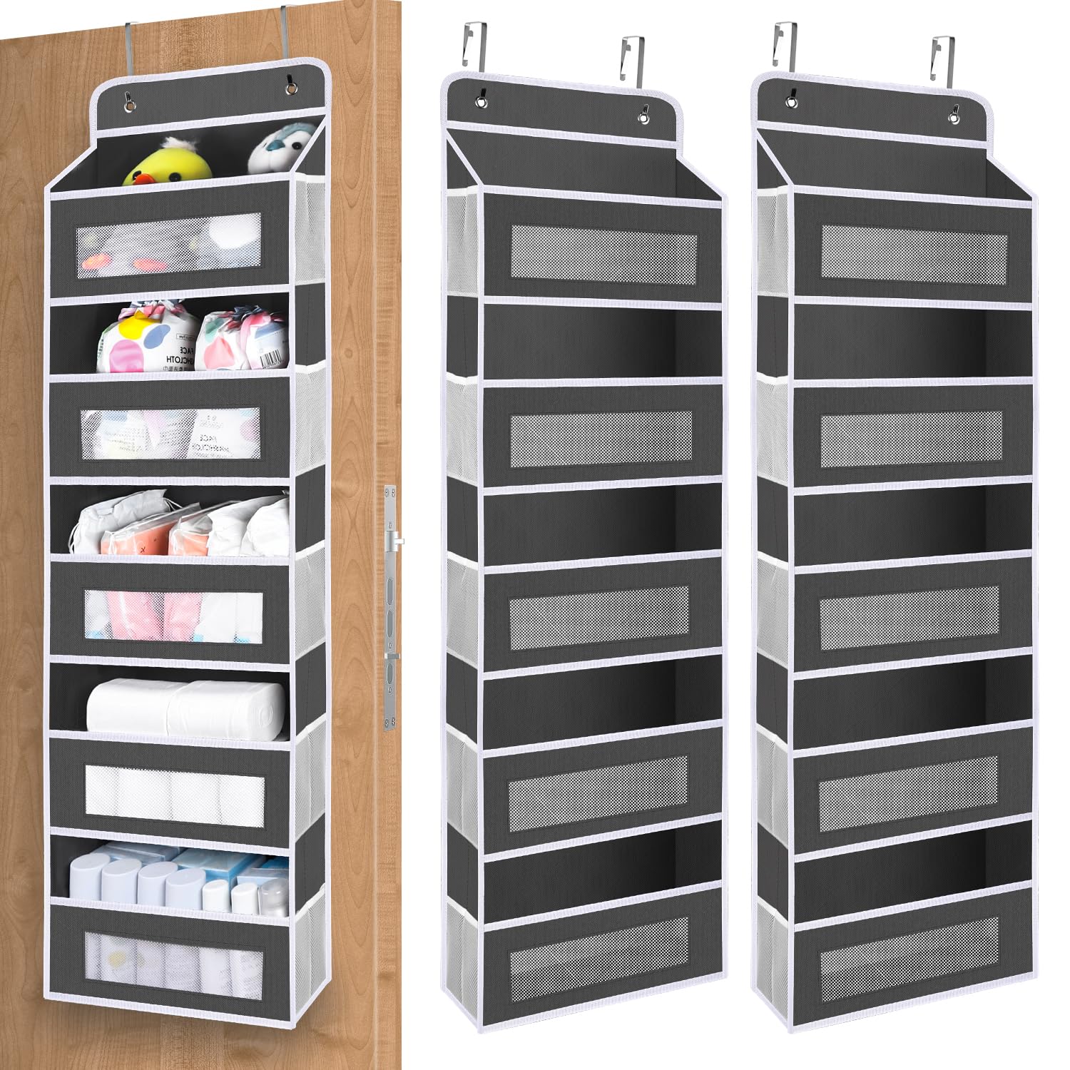 Paquete de 2 organizadores de almacenamiento sobre la puerta, 5 estantes para colgar en la puerta con 5 bolsillos de gran capacidad, organizador de puerta antiinclinación de 48 libras para