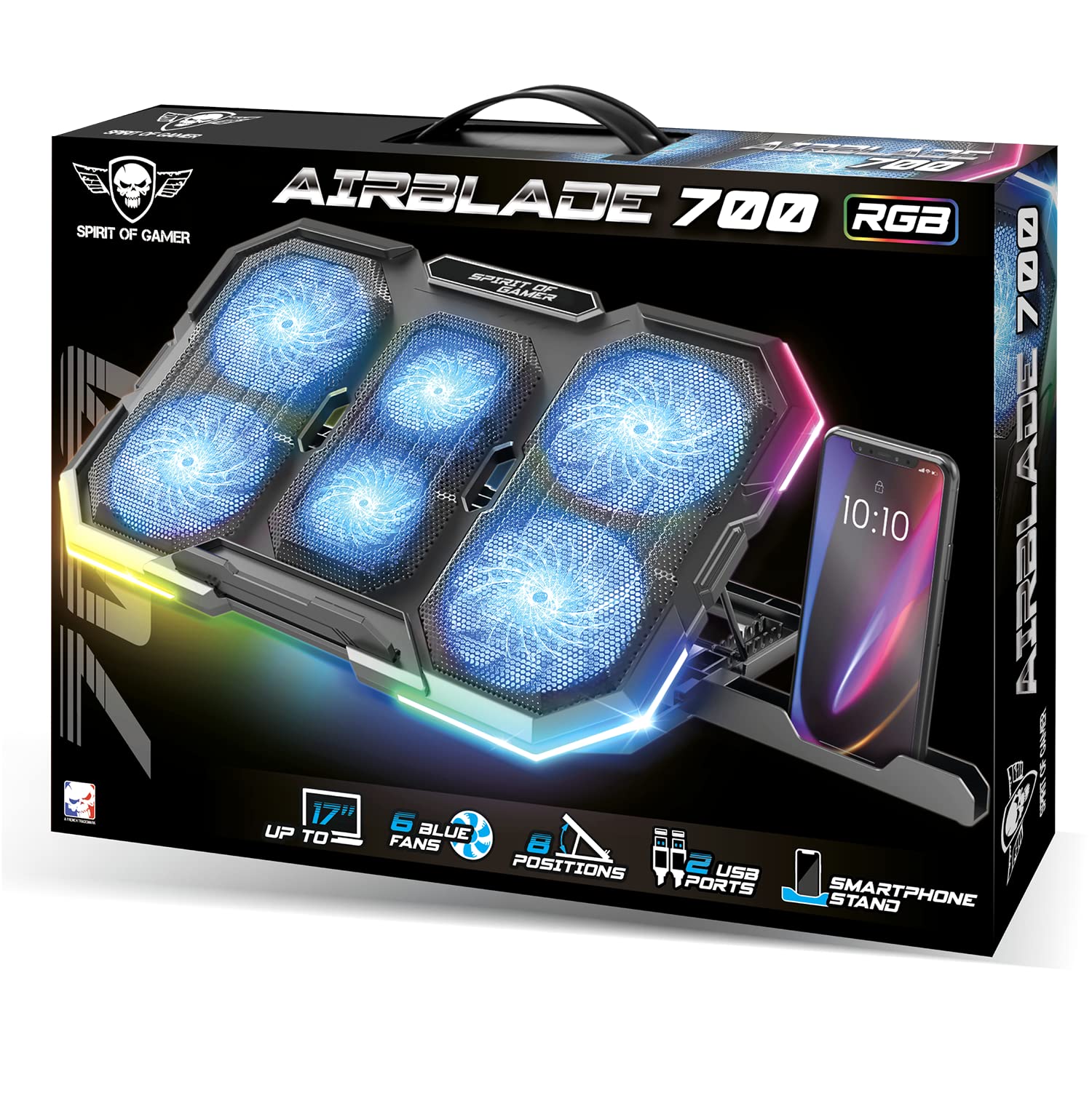 SPIRIT OF GAMER Refroidisseur PC Portable 10"-17" 6 Ventilateurs Silencieux RGB Support Ventilé pour Ordinateur Portable