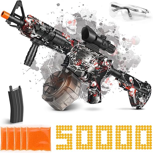 Miniatura 1 de Pistola de bolas de gel grande con tambor, pistola manual y automática M4A1 de doble modo con 50000 cuentas de gel para juegos de disparos en equipo