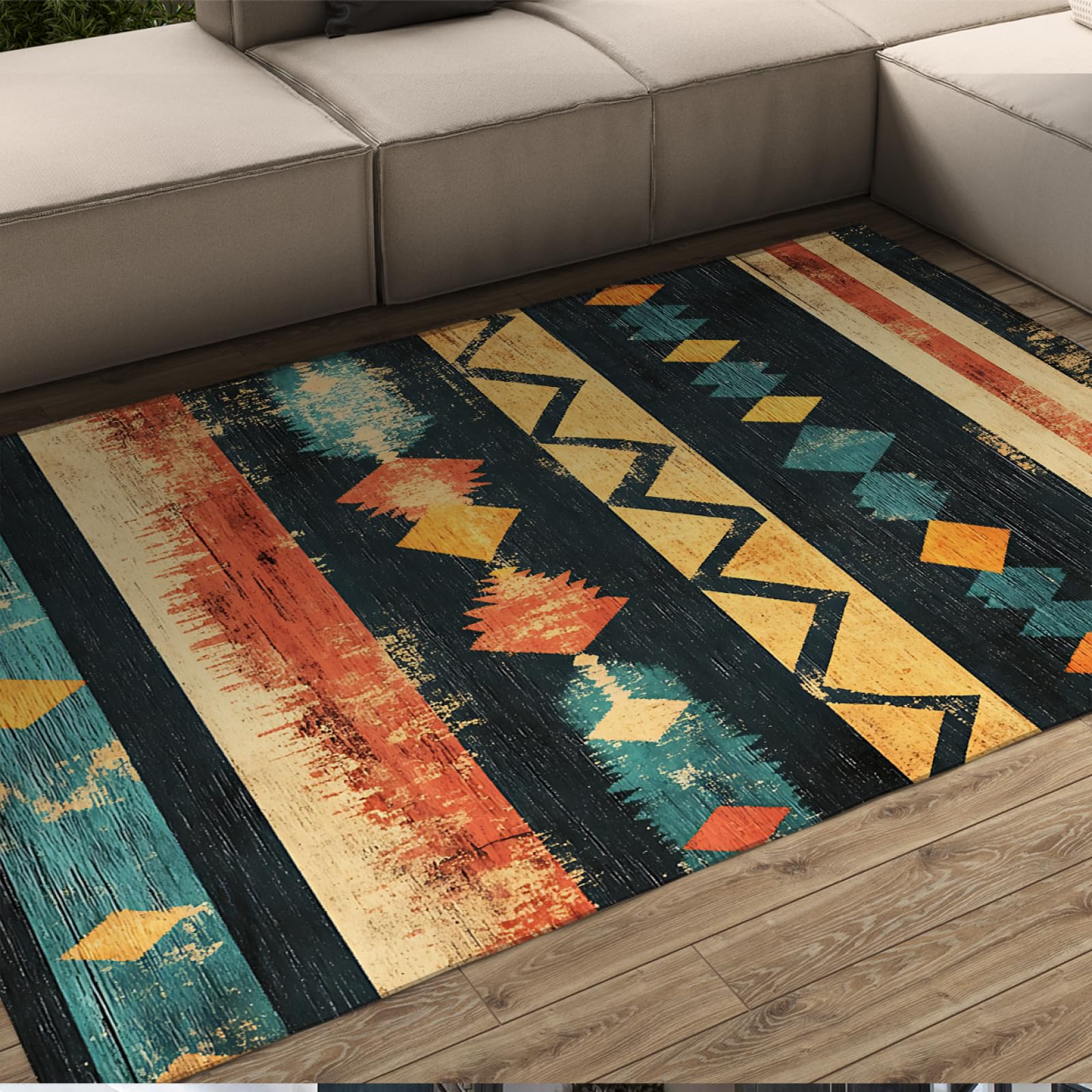 Tappeto Boho con texture geometrica vintage per soggiorno Tribù etnica Tappeti antiscivolo rettangolare per interni azteco per camera da letto 80x150cm