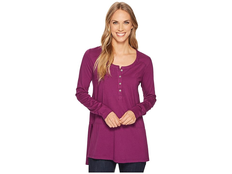 

Mod-o-doc Deluxe Jersey Long Sleeve Henley Tunic with Side Slits (Jam) Women's Blouse