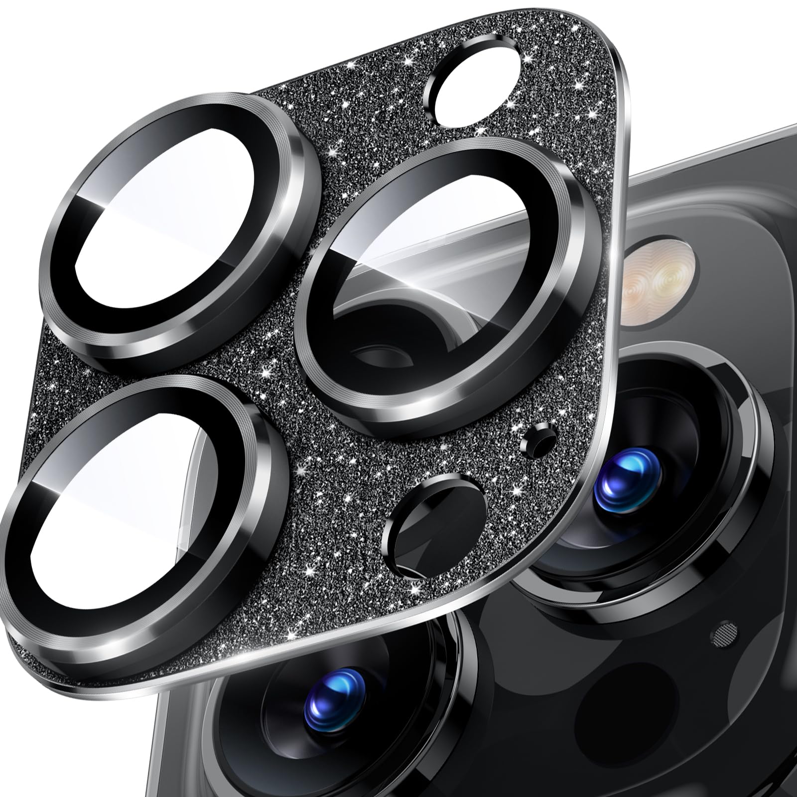 BAZO for iPhone 14 Pro Max /14 Pro camera lens protector[Bling] [Glitter] [Durable] [9H] Tempered Glass Ultra HD Case Friendly-bling Black