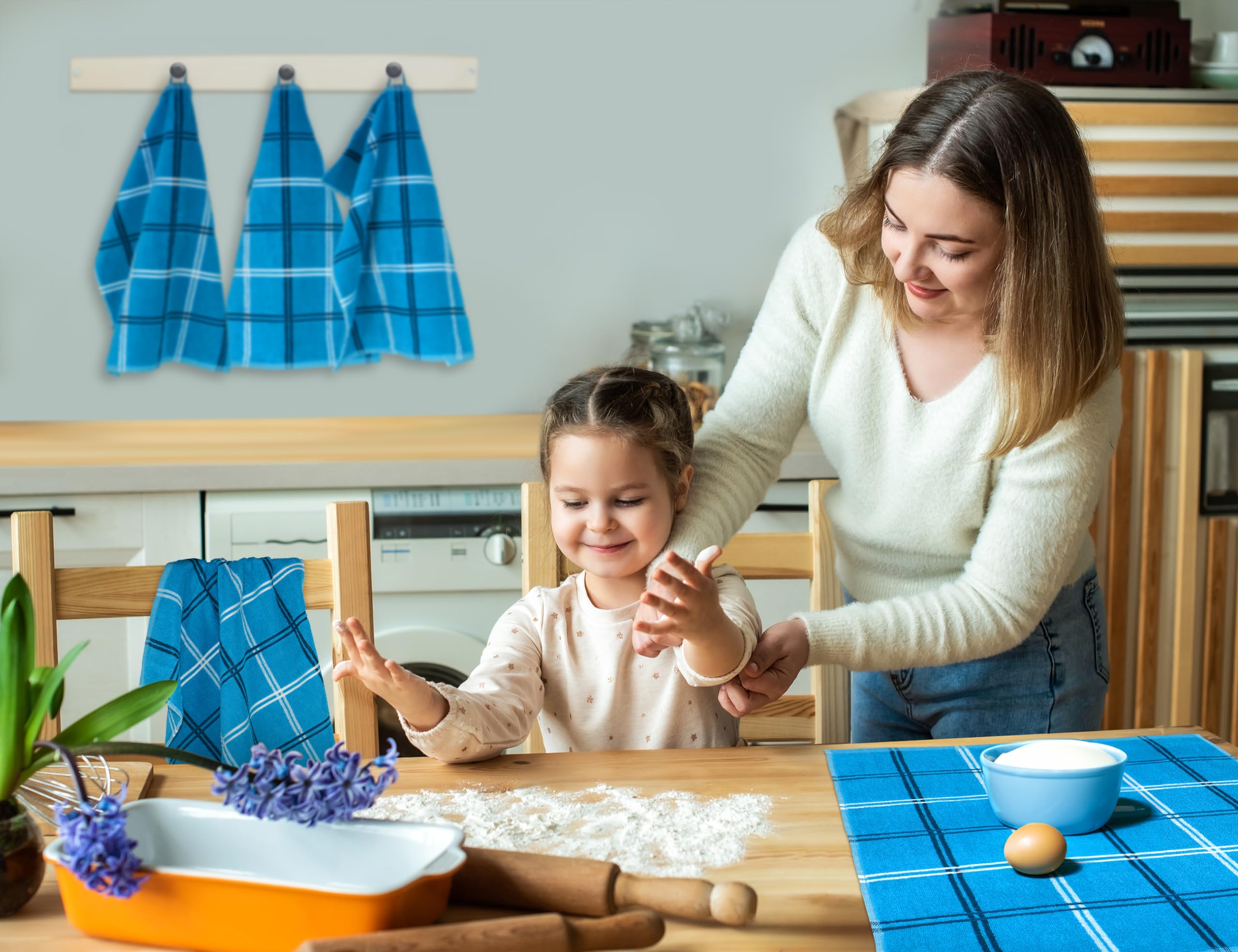 Lashuma Asciugamani cucina Blu Capri, Lyon Set 6 asciugamani 50x50 cm, Strofinacci Blu - Capri da cucina 100% Cotone