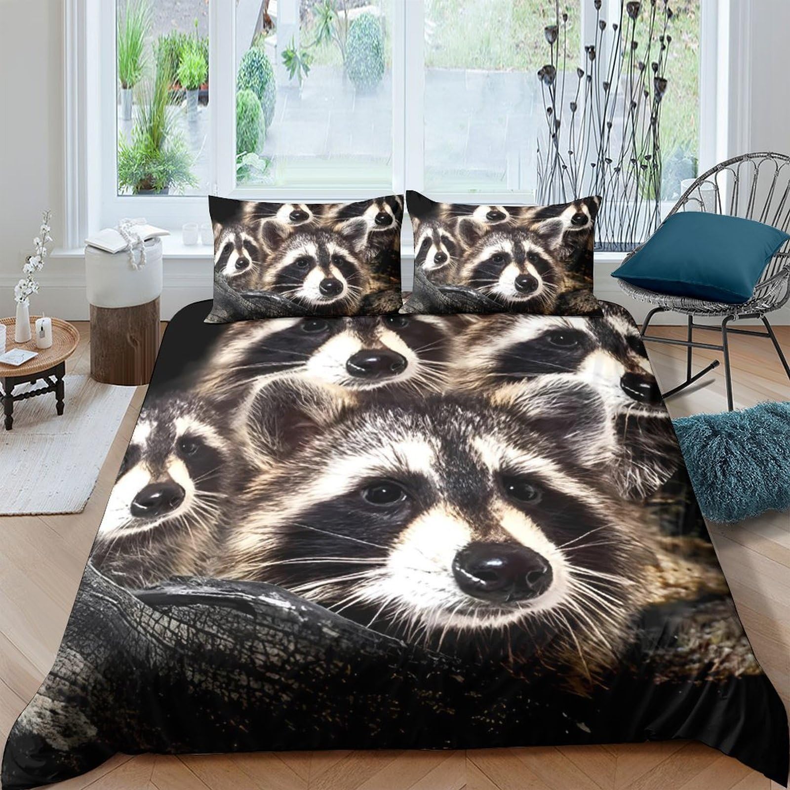 Ctjqhvkz Style-3 3D Printed Raccoon Animal Fitted Sheet Microfiber Soft Breathable Forest Wildlife Mattress Cover For Bedroom Dorm Decor Single（135X200cm）