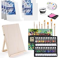 LEYEDZ 41-Piece Acrylic Paint Set for Kids & Adults - 24 Vibrant Colors, 8 Brushes, 5 Canvases, Portable Easel