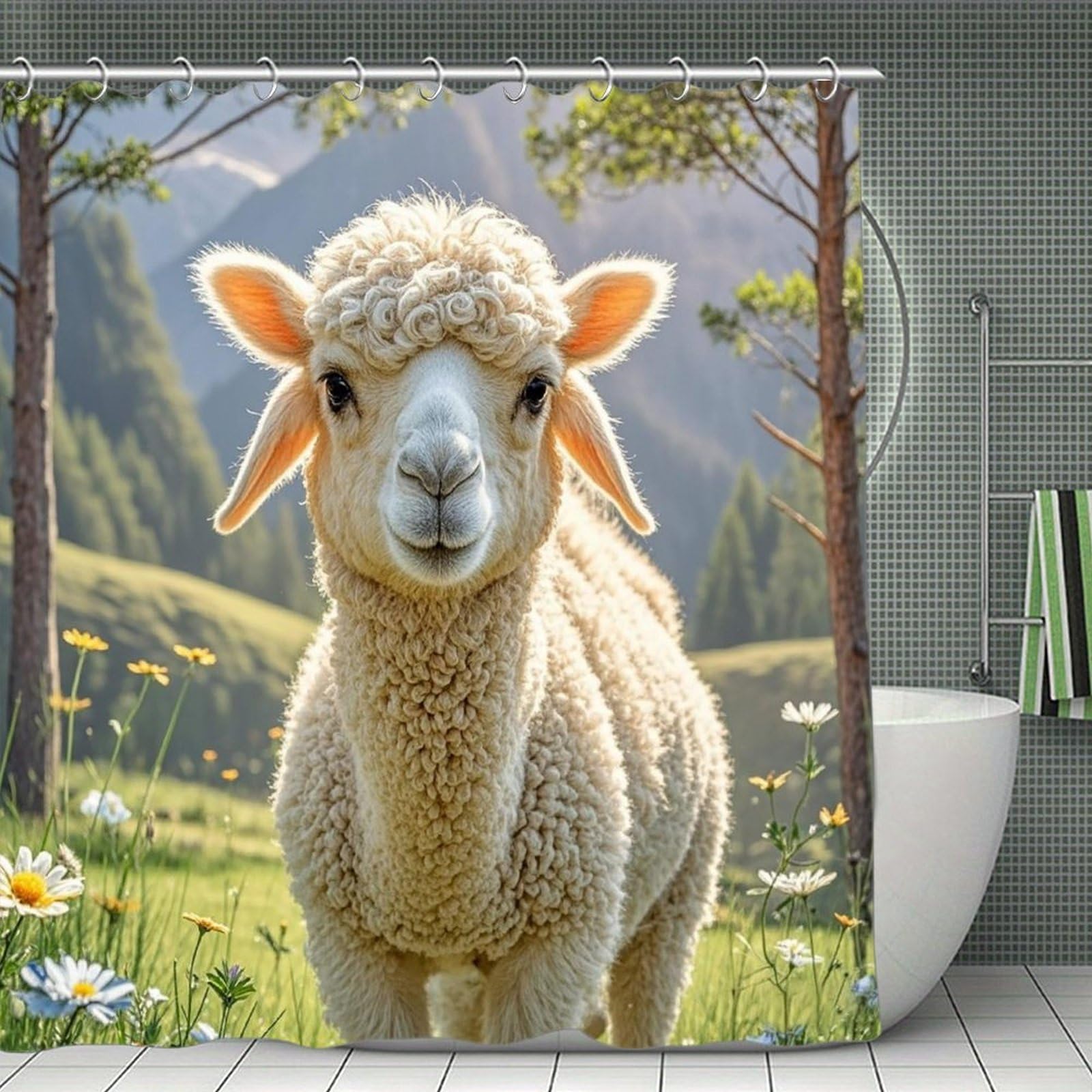 FekiLoot Lamb Shower Curtain Minimalist Thick Bathroom Curtain Washable Modern Bathroom Shower Curtain Heavy Duty Waterproof Cloth Bath Curtain with Hooks 70.8"x70.8"