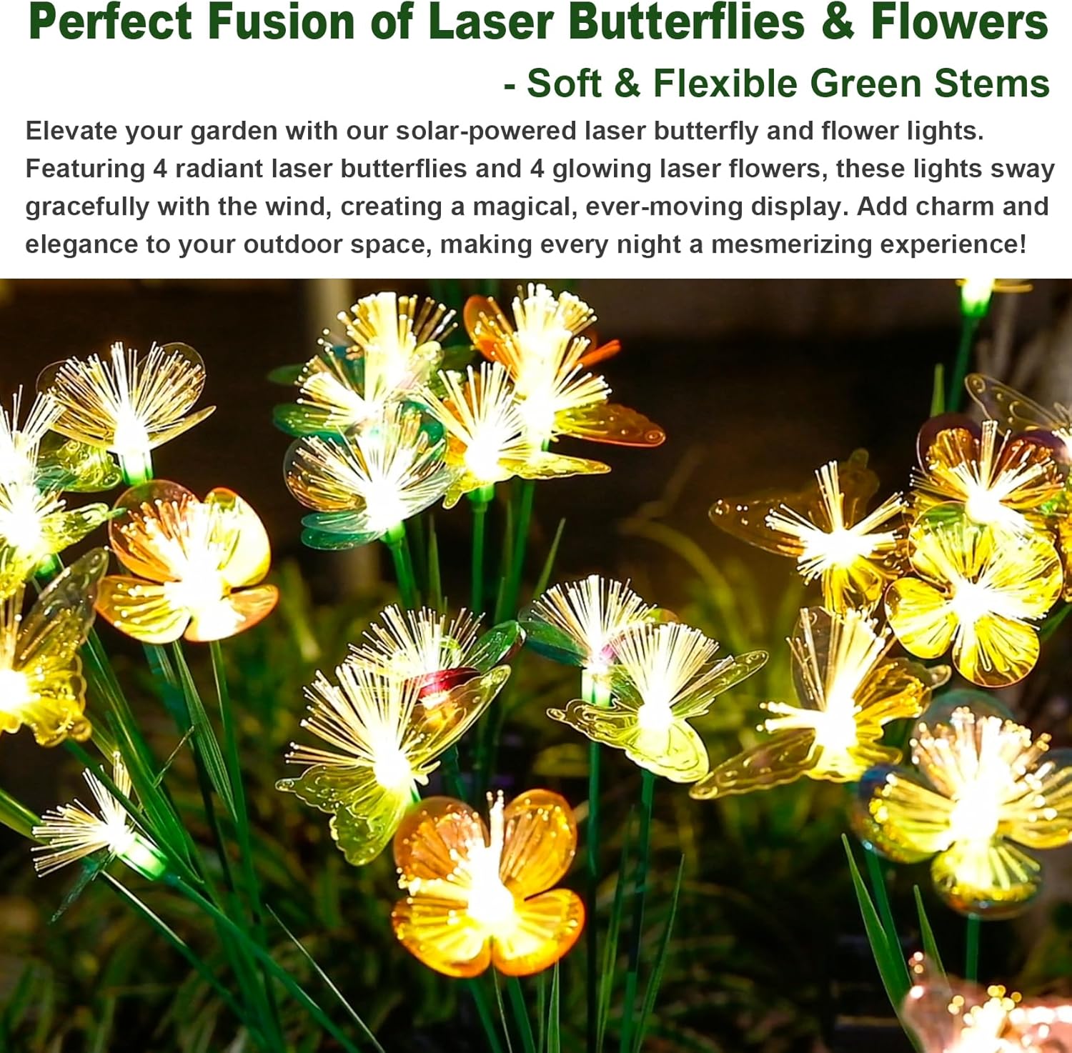 Solar Butterfly&Flower Garden Lights - Outdoor Light for Yard Decoration, Larger Solar Panel, Waterproof LED Garden Lights for Pathway&Holiday Decor(4pack)