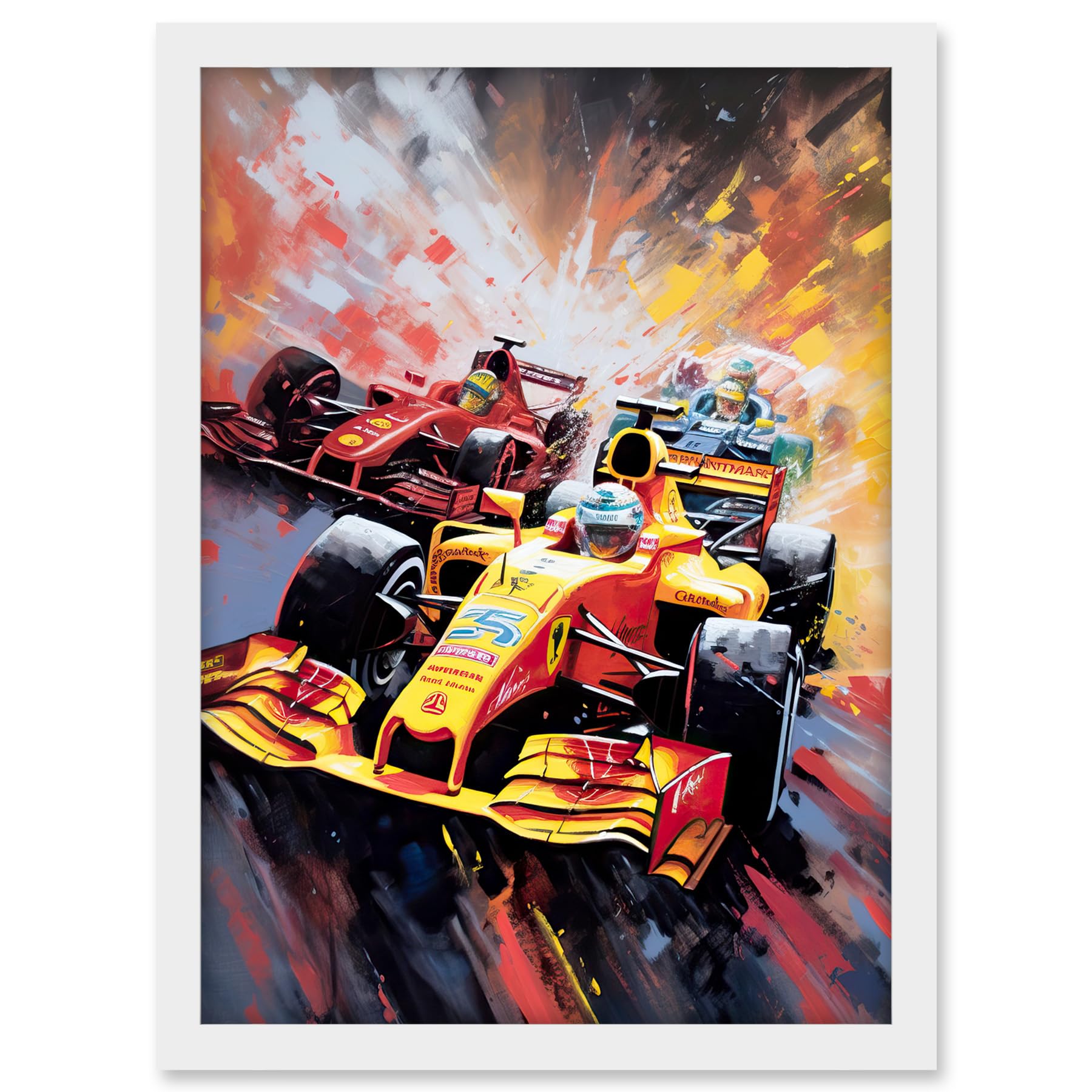 Artery8 Grand Prix Championship Cars Racing on Track Artwork Framed A3 Wall Art Print