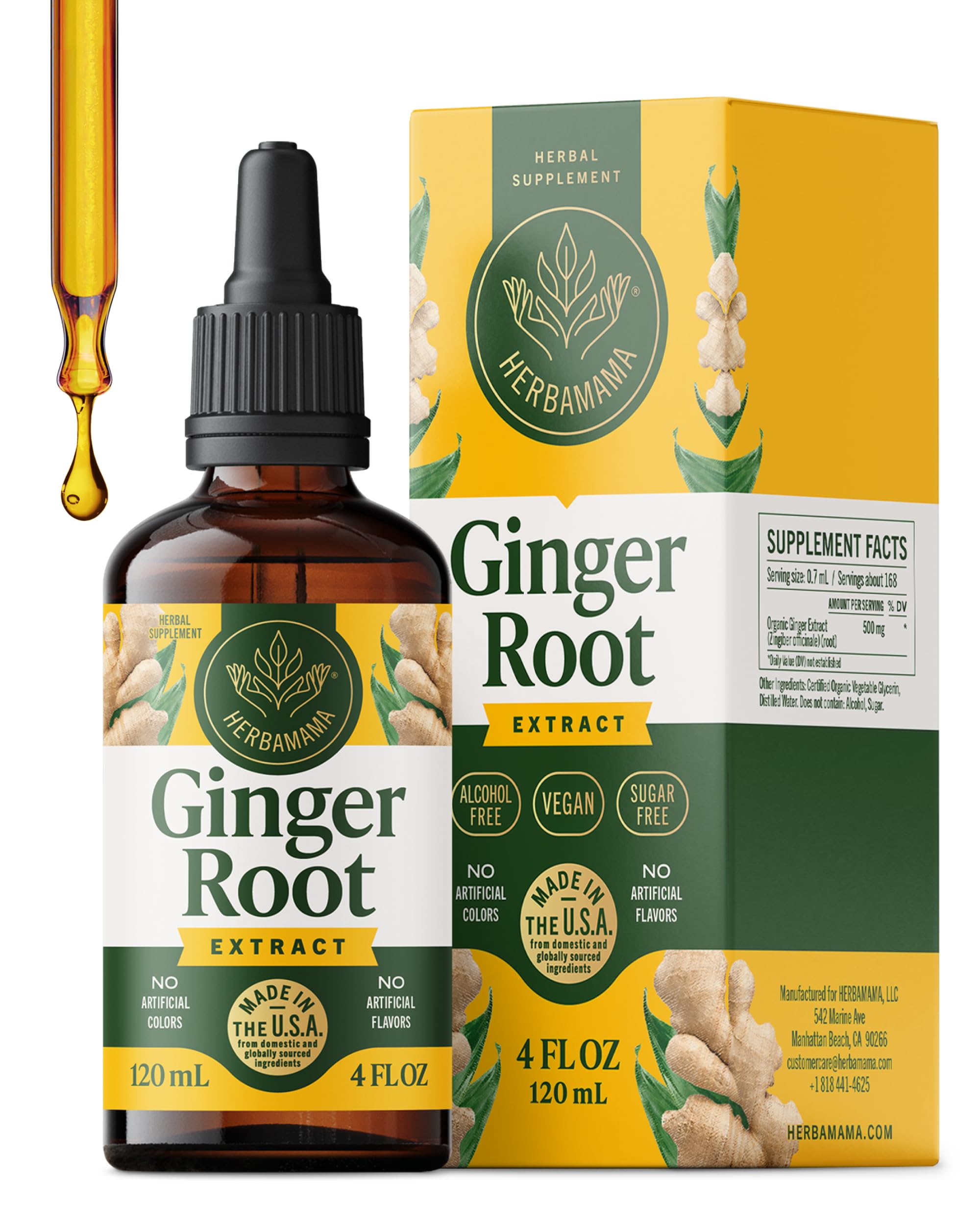 HERBAMAMA Ginger Drops - Nausea Relief & Digestive Support 4 Fl Oz (Pack of 1)