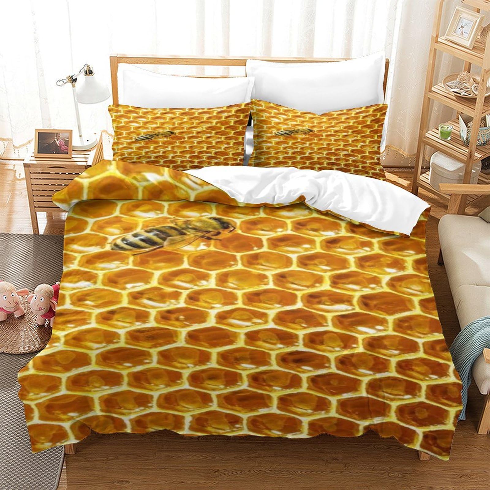 TNFHSOFT Honeycomb 3D Printed Duvet Cover Set Movement Bedding Set Microfiber Quilt Cover Super King（260x220cm） with Zipper Closure And 2 Pillowcases 50x75cm